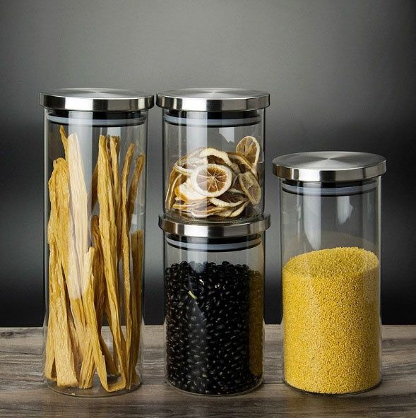 Stainless steel lid glass storage jar