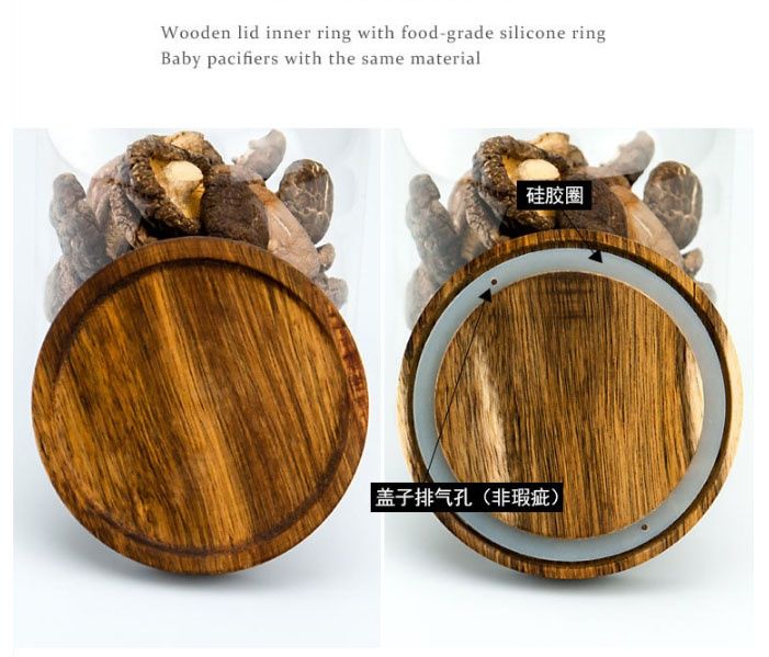 Glass storage jar with acacia wood lid