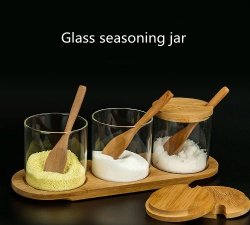 Glass bamboo lid seasoning jar set