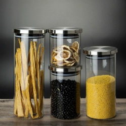 Stainless steel lid glass storage jar
