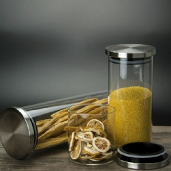 Stainless steel lid glass storage jar