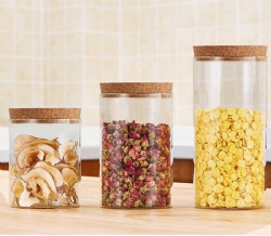 Borosilicate glass storage jar with cork stopper